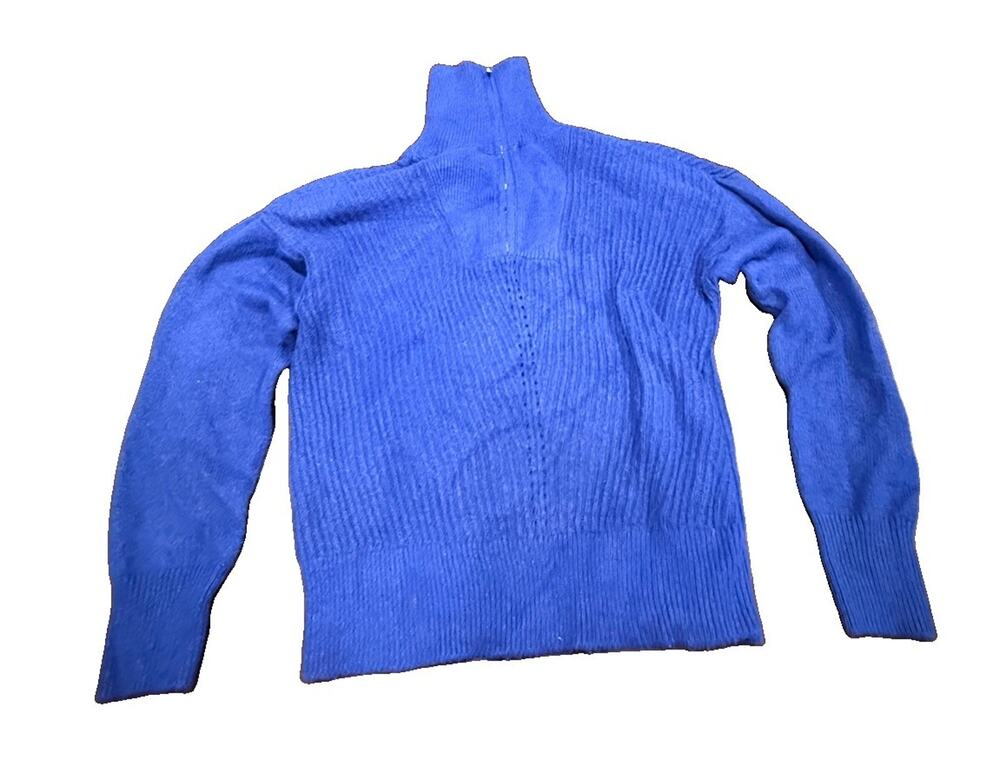 Liz Claiborne Womens M Blue Quarter Zip Mock Neck Ribbed Knit Sweater